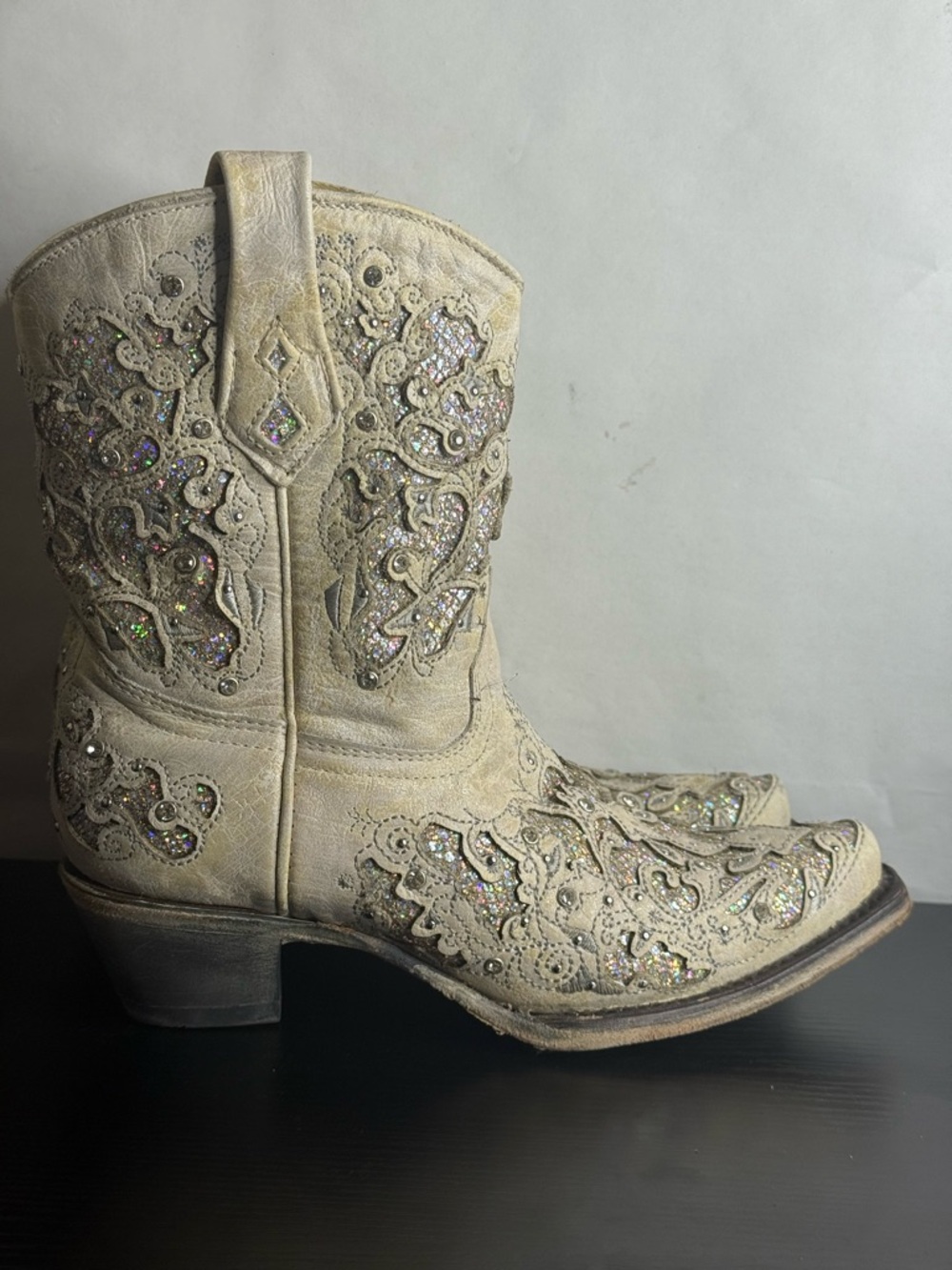 Corral Cream Western Embellished Combat Boots 7.5